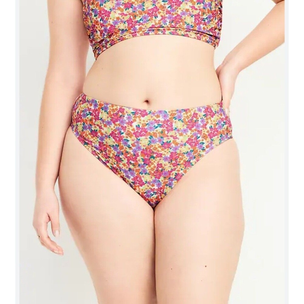 Old Navy Floral Bikini Bottoms Sz XL High-Rise Stretch Swim Bathing Suit Bottom